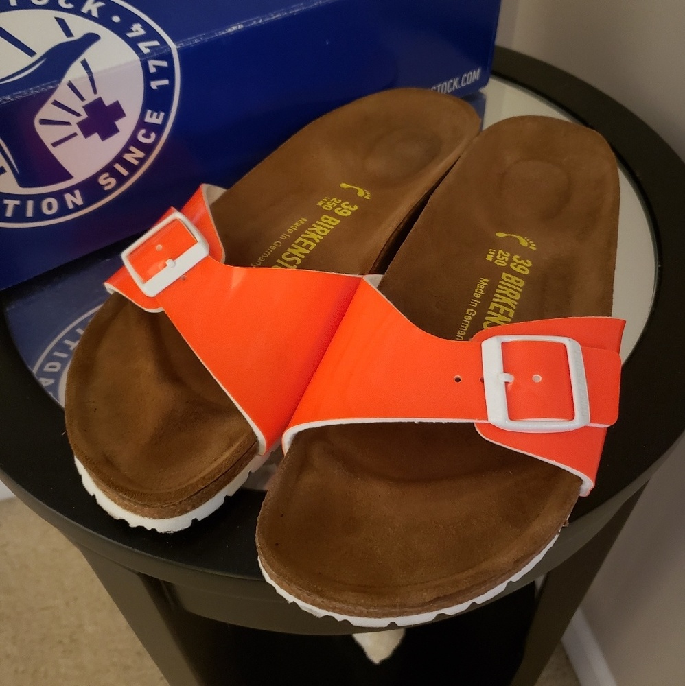 Neon Orange Birkenstocks 39